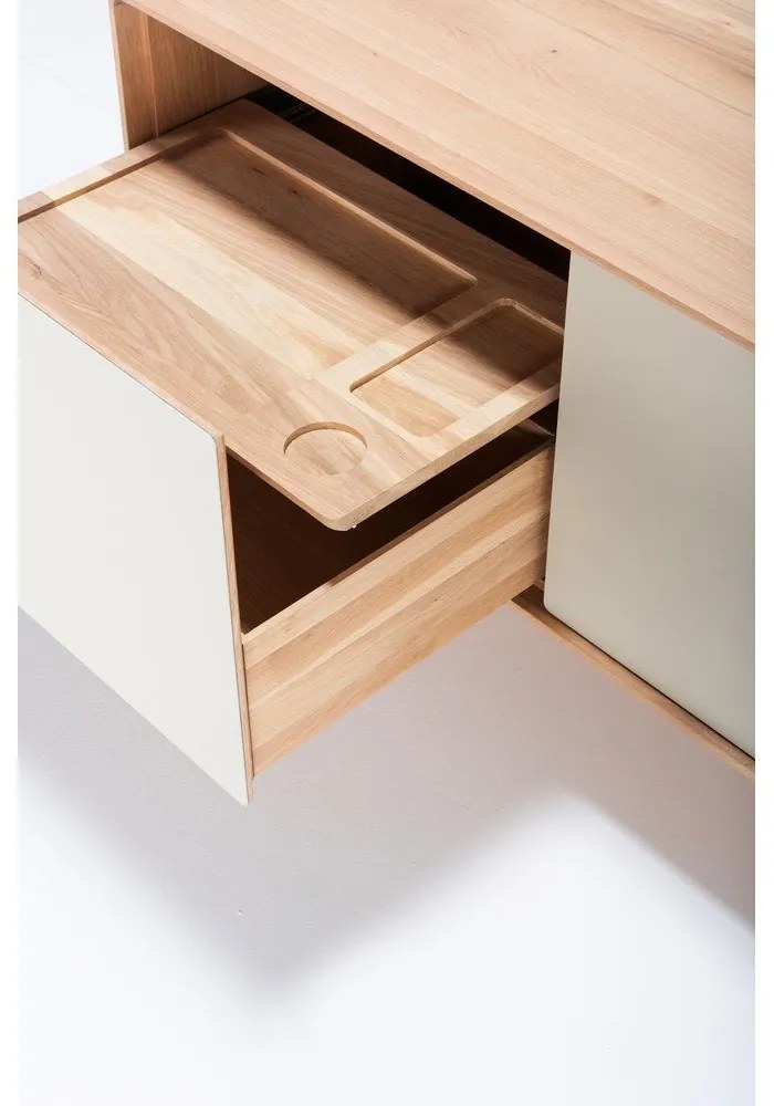 Comodă TV albă/în culoare naturală din lemn de stejar 180x64 cm Fina – Gazzda