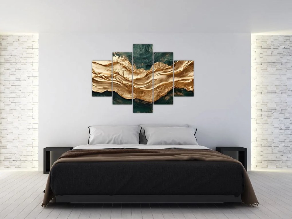 Tablou - Abstracție verde cu auriu II. (150x105 cm)