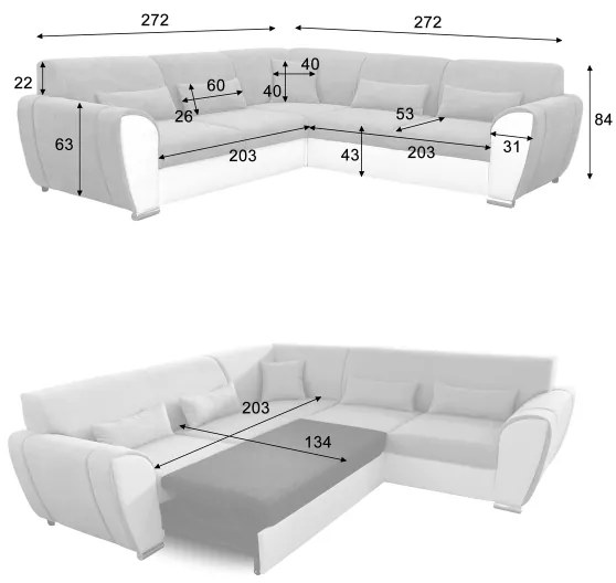 Colțar extensibil VISEU în L, pe partea dreaptă, gri/negru, cu spațiu de depozitare