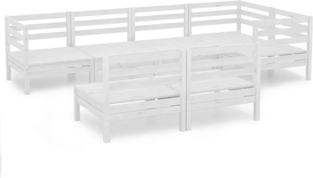 vidaXL Set mobilier de grădină, 7 piese, alb, lemn masiv de pin