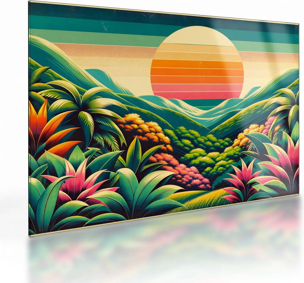 Tablou pe sticlă - Apus de soare multicolor (70x50 cm)