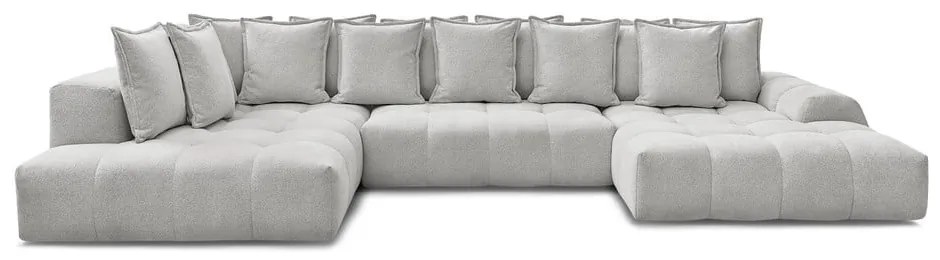 Colțar gri deschis extensibil/cu spațiu de depozitare cu tapițerie din chenille (cu colț pe partea stângă/în formă de "U") Everest – Bobochic Paris