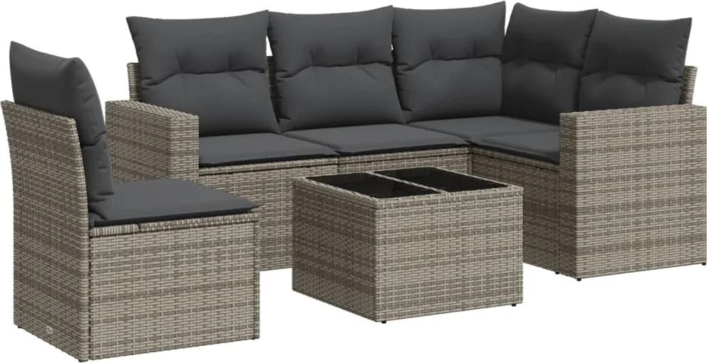 vidaXL Set mobilier grădină cu perne, 6 piese, gri, poliratan
