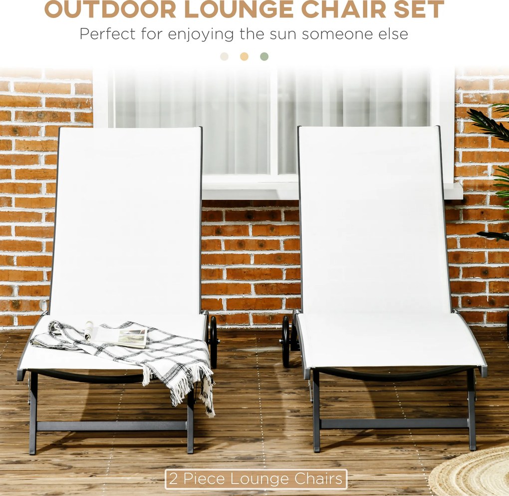 Outsunny Set de 2 Șezlonguri Rabatabile pe 5 Niveluri, Șezlonguri din Aluminiu și Țesătură Respirabilă, 66x165x102 cm, Albastru | Aosom Romania