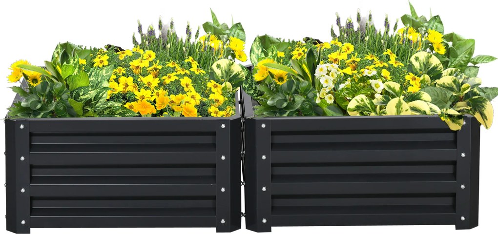 Outsunny Set de 2 jardiniere înălțate, pătrat de grădină pentru legume, flori, oțel galvanizat 60 x 60 x 30,5 cm, gri | Aosom Romania