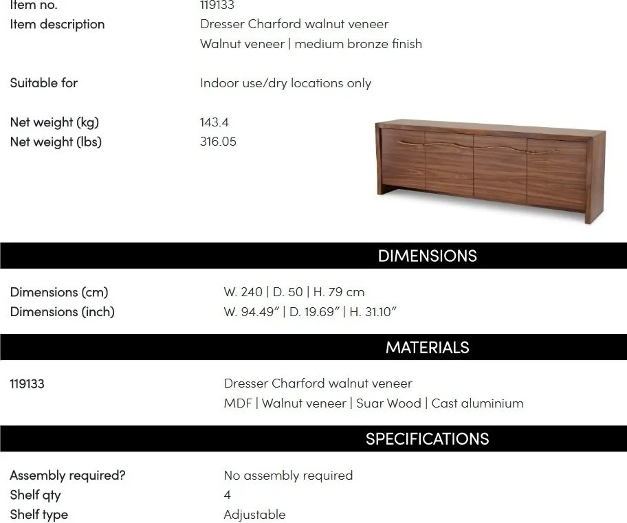 Comoda design LUX, Furnir de nuc, Charford