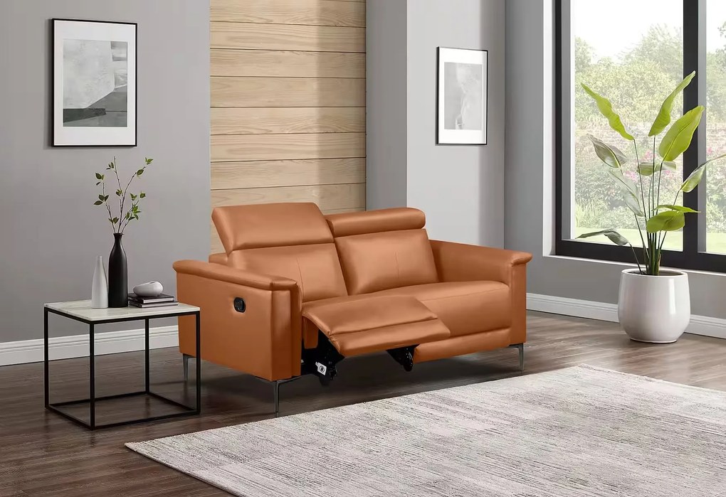 Canapea cu recliner, 2 locuri, funcție manuală, culoare cognac