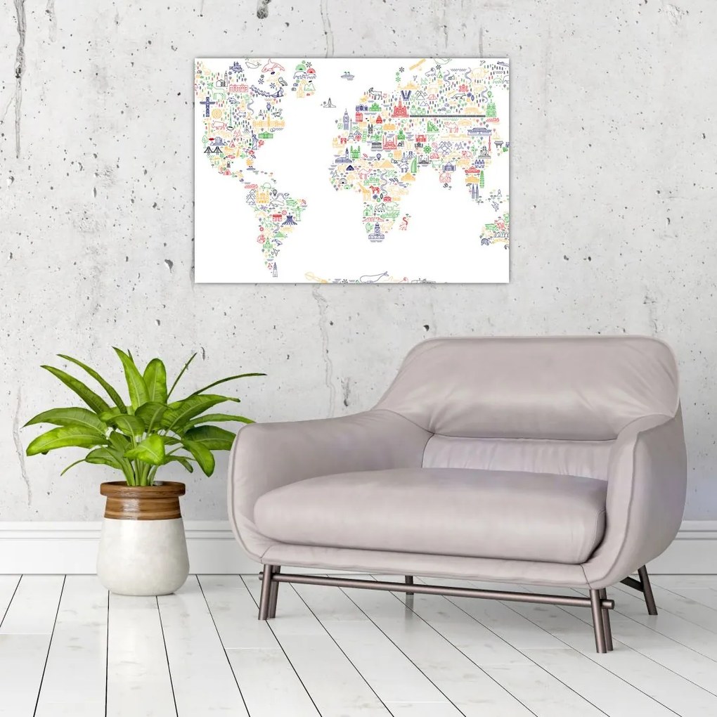 Tablou pe sticlă - Harta pictorială (70x50 cm)