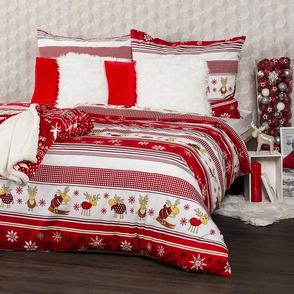 Lenjerie pat Crăciun 4Home Renii, din bumbac, 160 x 200 cm, 70 x 80 cm