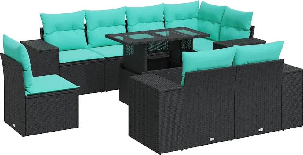 vidaXL Set canapele de grădină cu perne, 9 piese, negru, poliratan