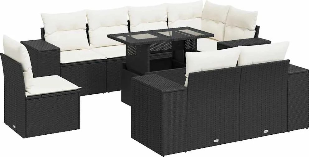 vidaXL Set mobilier de grădină cu perne, 9 piese, negru, poliratan