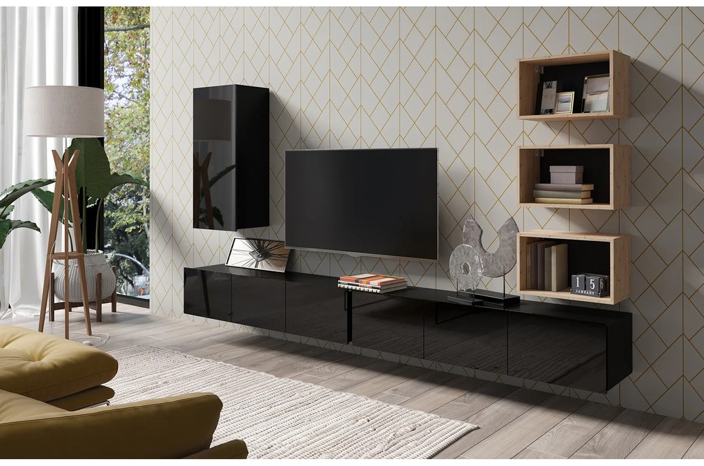 Mobilier living Calabria C36 BLACK (Negru + Stejar artisan) (fără iluminat). 1051583