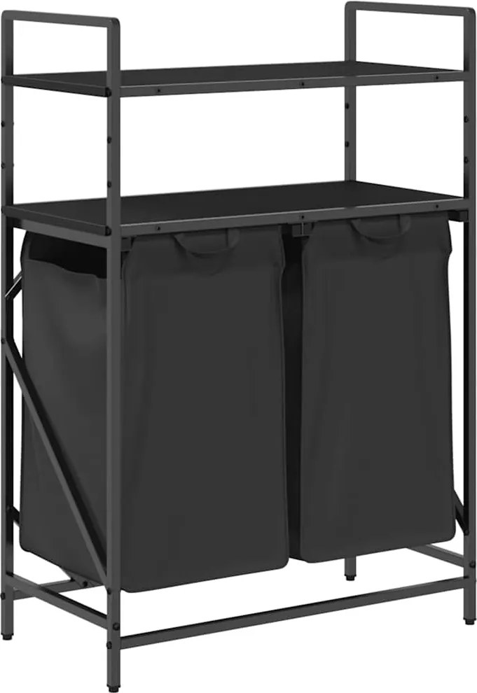 vidaXL Coș de rufe 2 compartimente cu rafturi stejar negru