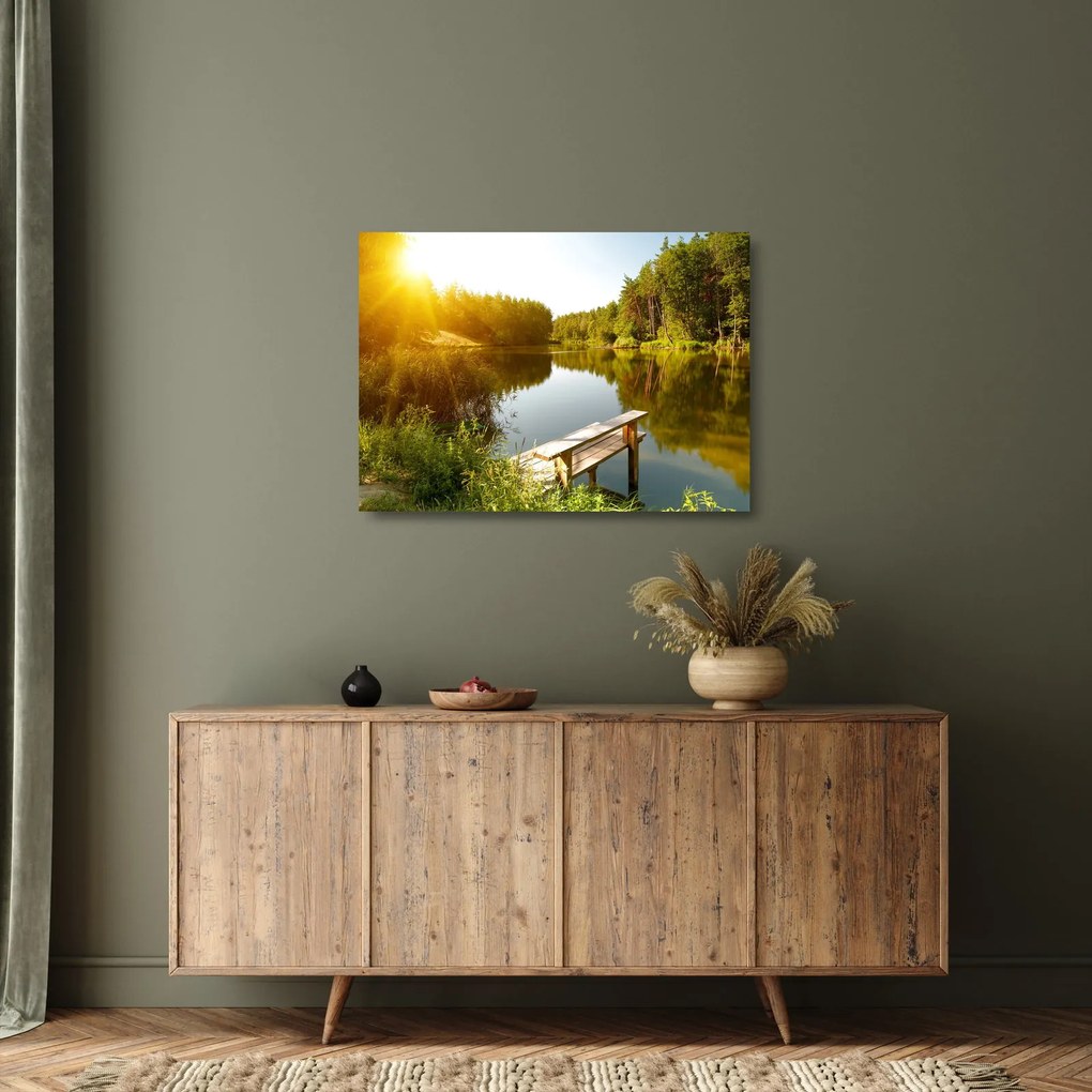 Tablou pe sticlă - Lac la munte (70x50 cm)