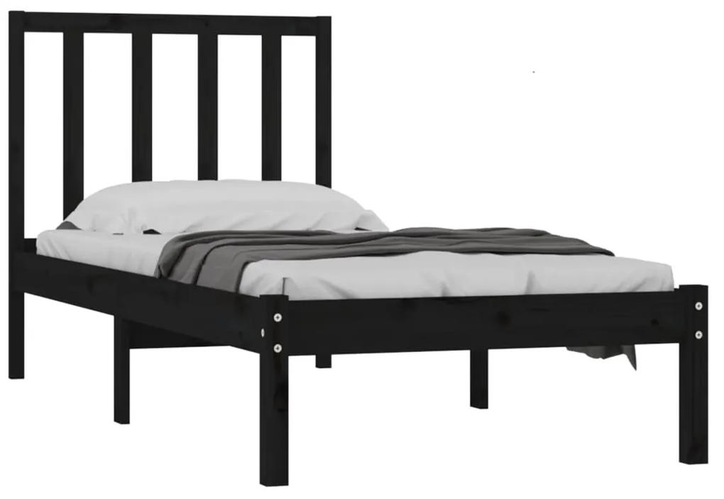 Cadru de pat Small Single, negru, 75x190 cm lemn masiv de pin Negru, 75 x 190 cm