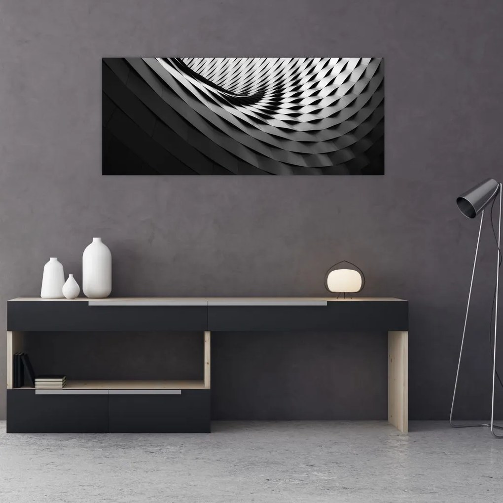 Tablou abstract - spirală alb neagră (120x50 cm)