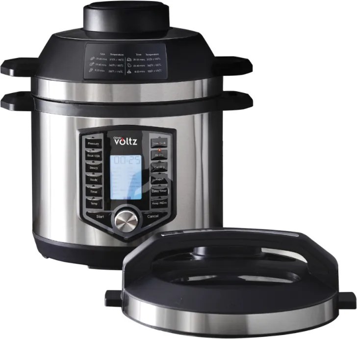 La mâna a doua: Multicooker si Air Fryer 2in1 Oliver Voltz OV51985G6, 6L, 1500W, 44 functii, 12 programe, Inox