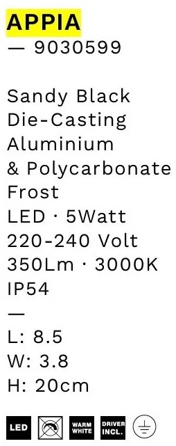 Aplica de perete LED pentru iluminat exterior IP54 APPIA