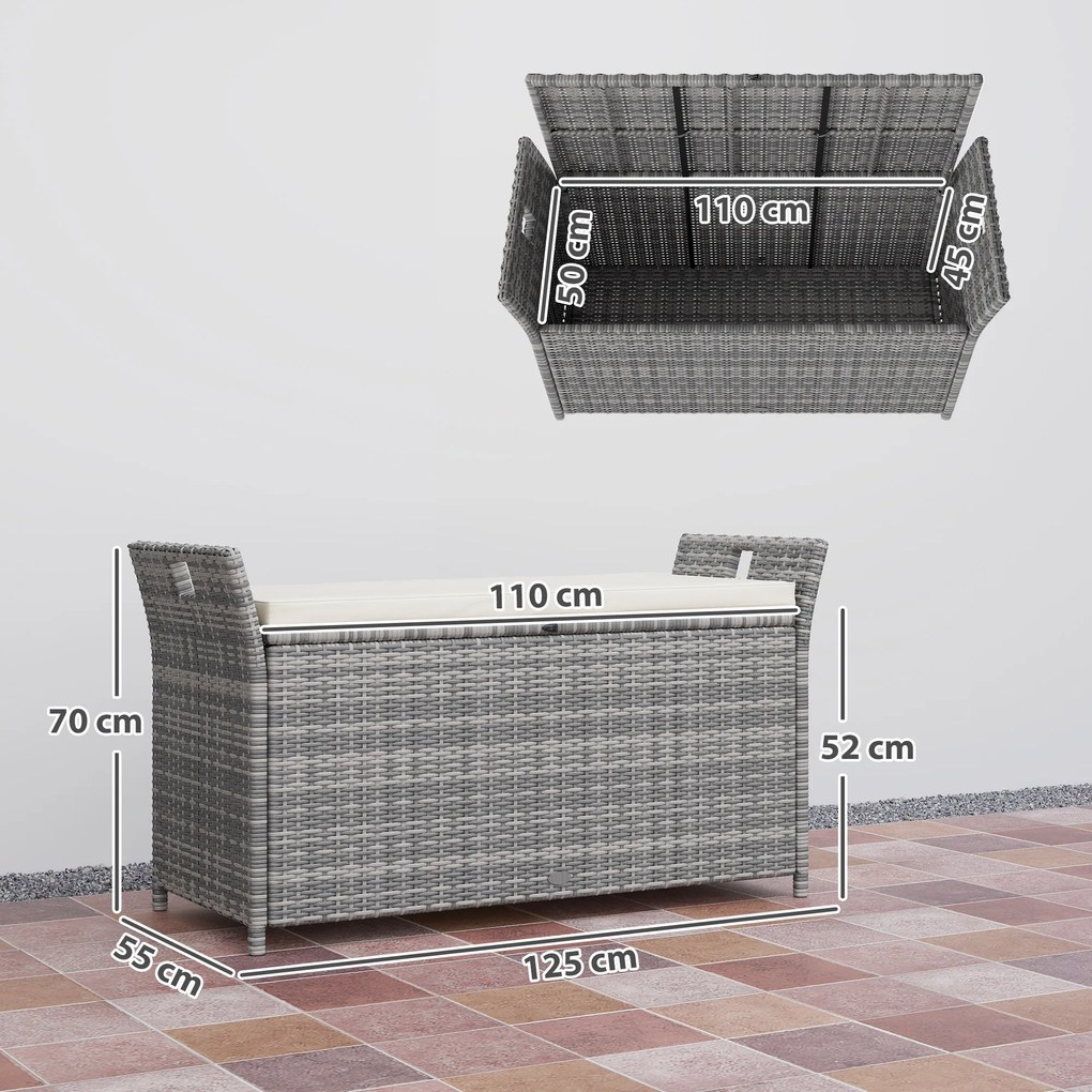Outsunny Bancă cutie de depozitare exterioară din rășină țesută 250L cu pernă detașabilă, pentru grădină, balcon, crem | Aosom Romania