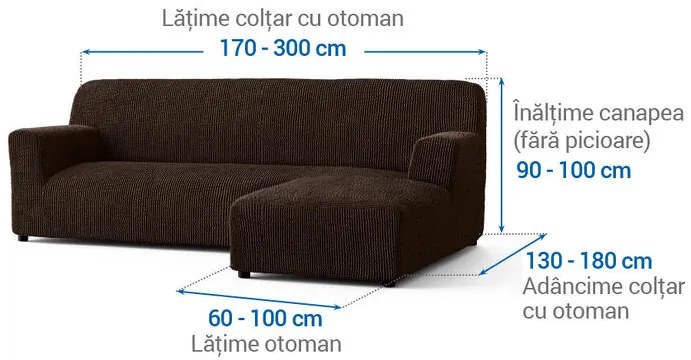 Huse bielastice COSTINA tutunului canapea cu otoman dreapta (l. 170 - 300 cm)