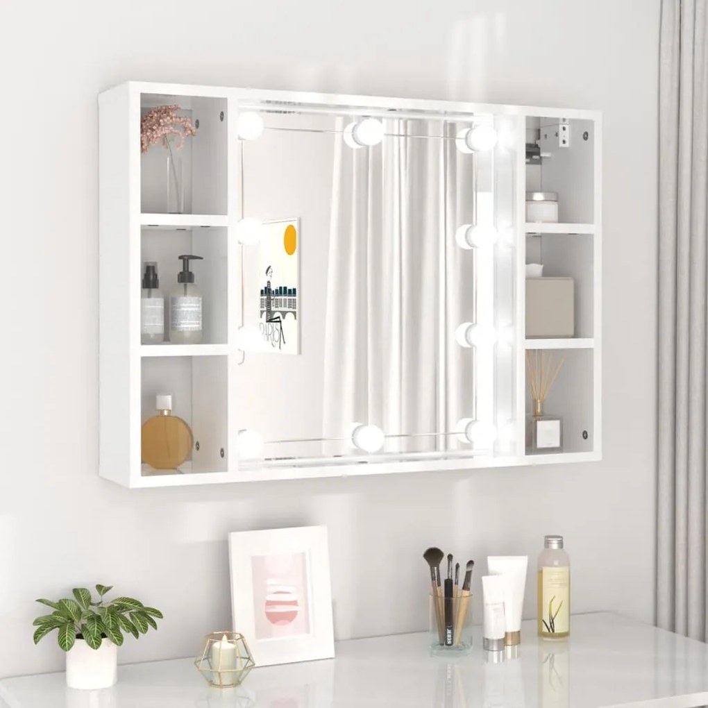808861 vidaXL Dulap cu oglindă și LED, alb extralucios, 76x15x55 cm