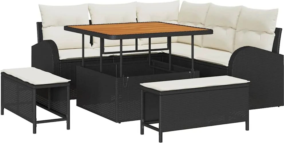 vidaXL Set de canapele pentru grădină cu pernă 8 pcs Negru și Crem