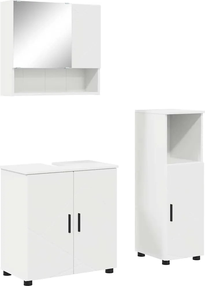vidaXL Set de mobilier pentru baie 3 pcs Alb Lemn compozit & Metal