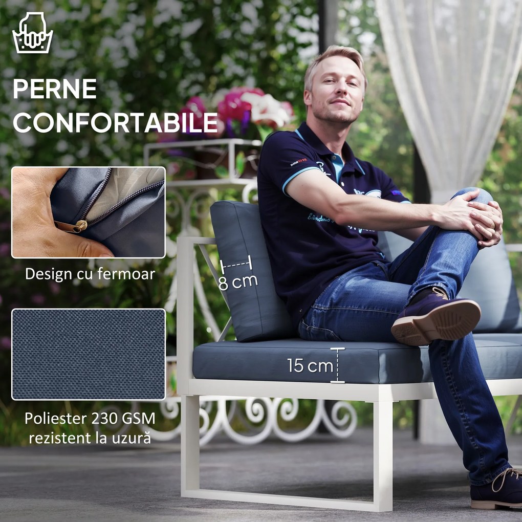 Outsunny Set Mobilier de Grădină din 4 Piese cu 2 Canapele, Fotoliu Reglabil și Măsuță de Cafea, 121x61x62 cm, Gri | Aosom Romania