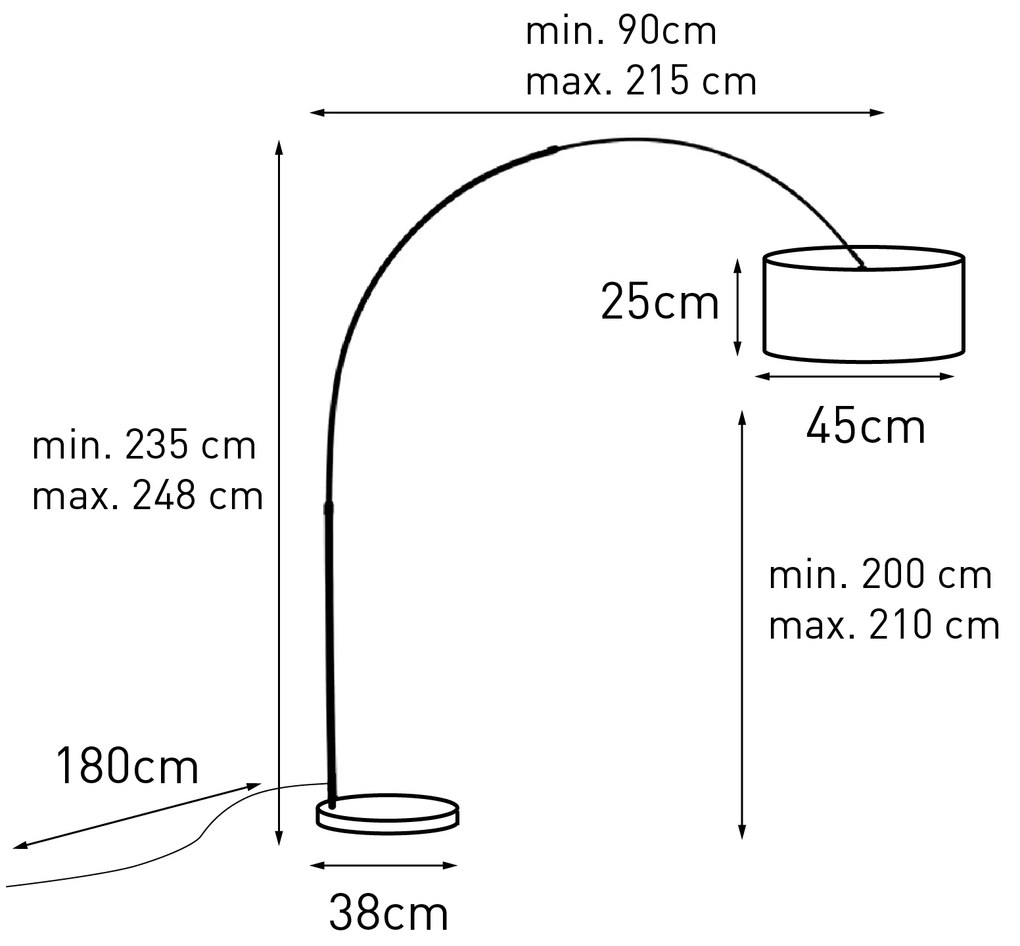 Lampă cu arc din oțel cu abajur din stofă neagră 45 cm - XXL