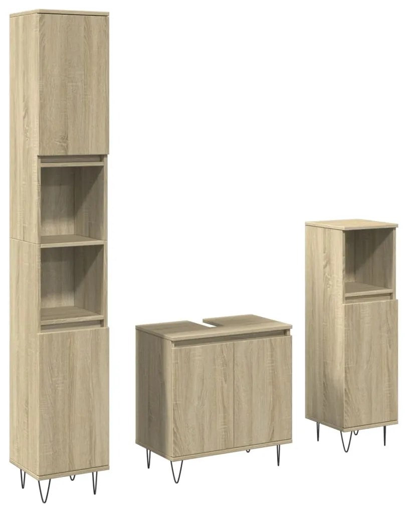 3307674 vidaXL Set mobilier de baie, 3 piese, stejar sonoma, lemn prelucrat