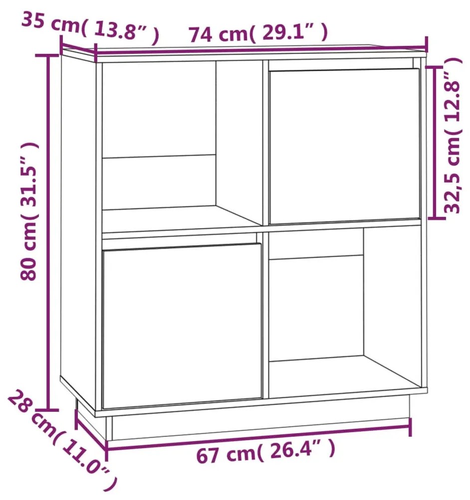Servanta, maro miere, 74x35x80 cm, lemn masiv de pin 1, maro miere