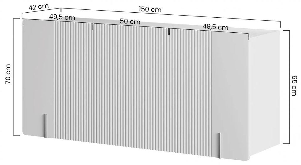 Comodă suspendată Malmi 150 cm cu trei uși - cașmir / crem/ elemente aurii