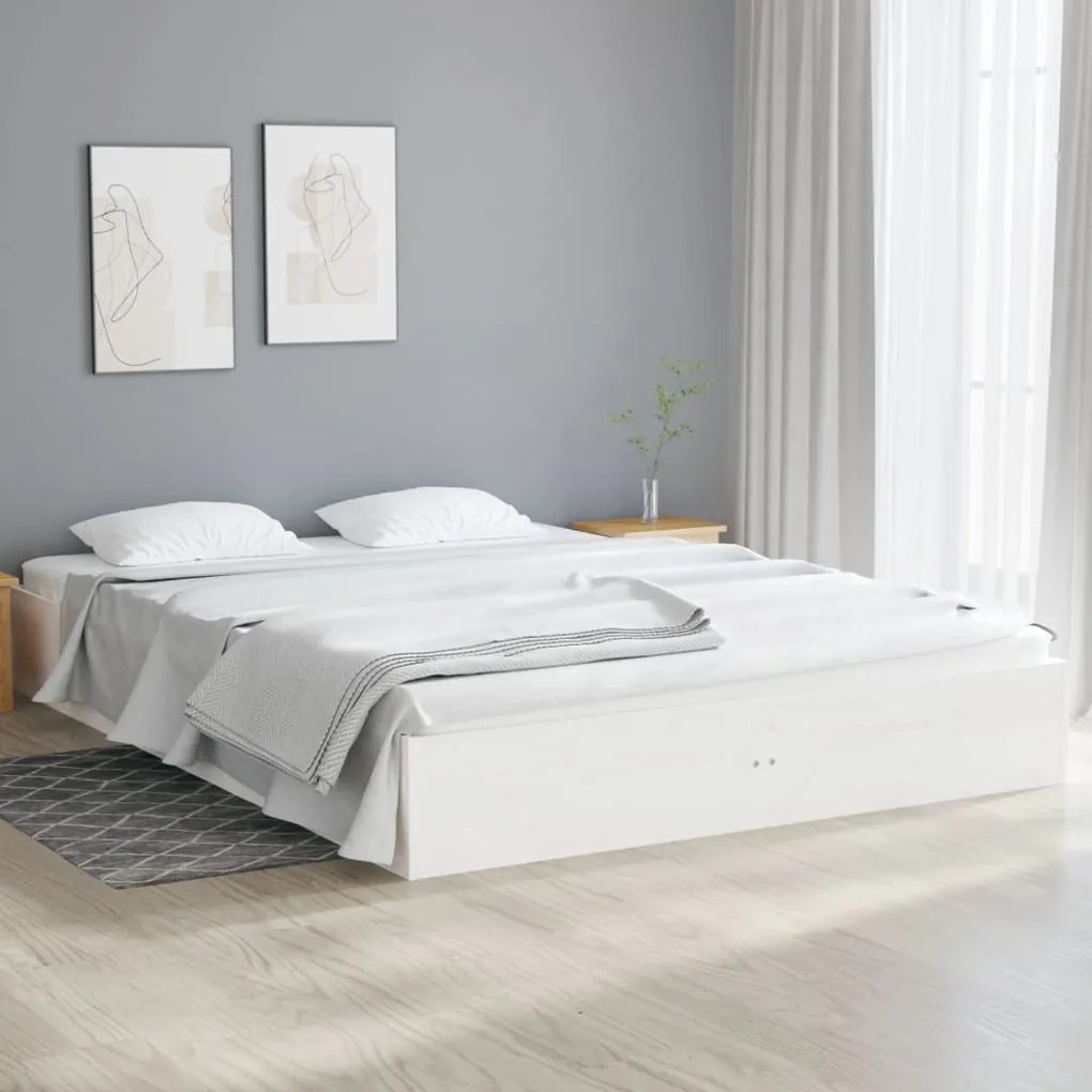 833017 vidaXL Cadru de pat mic dublu 4FT, alb, 120x190 cm, lemn masiv