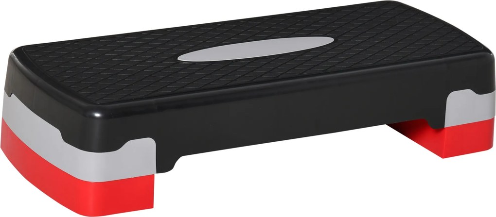 HOMCOM Step Fitness pentru Aerobic, Stepper cu Inaltime Reglabila 10-15 cm pentru Antrenament Acasa sau la Sala de Sport, 68x29cm Negru si Rosu