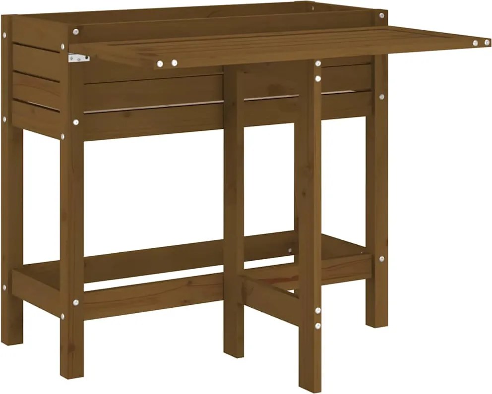 vidaXL Jardinieră de grădină cu blat pliabil maro miere lemn masiv pin