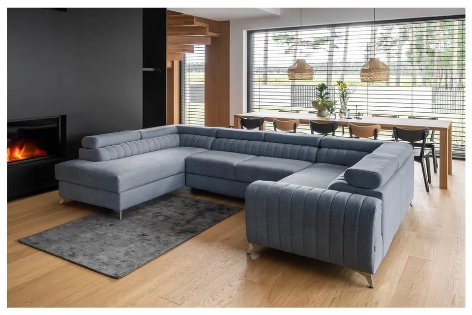 Colțar albastru extensibil/cu spațiu de depozitare (cu colț pe partea stângă/în formă de "U") Louis – ELTAP