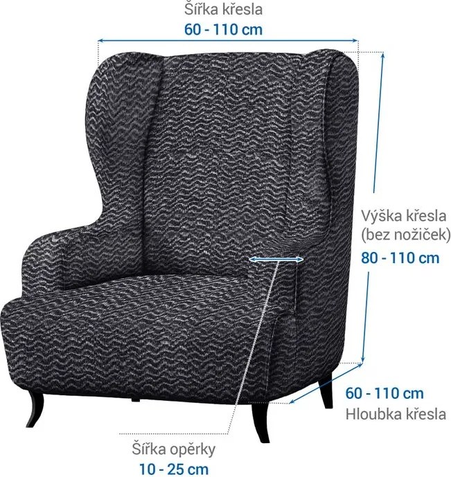 Gaico Huse bielastice CRISTINA antracit fotoliu clasic (l. 60 - 110 cm)