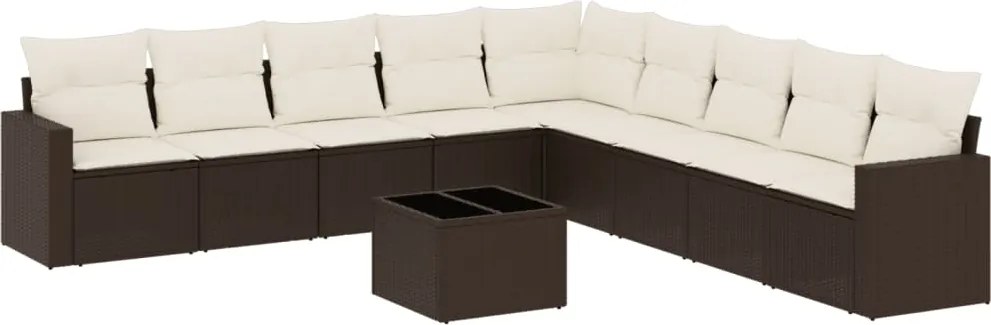 vidaXL Set canapele de grădină cu perne, 10 piese, maro, poliratan