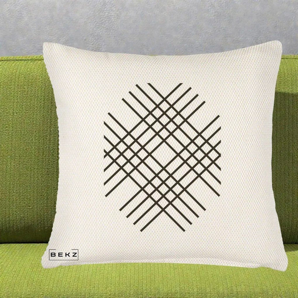 Perna Decorativa Geometric Grid, 40x40 cm, Crem Reliefat, Husa Detasabila, Perna Inclusa, BEKZ®