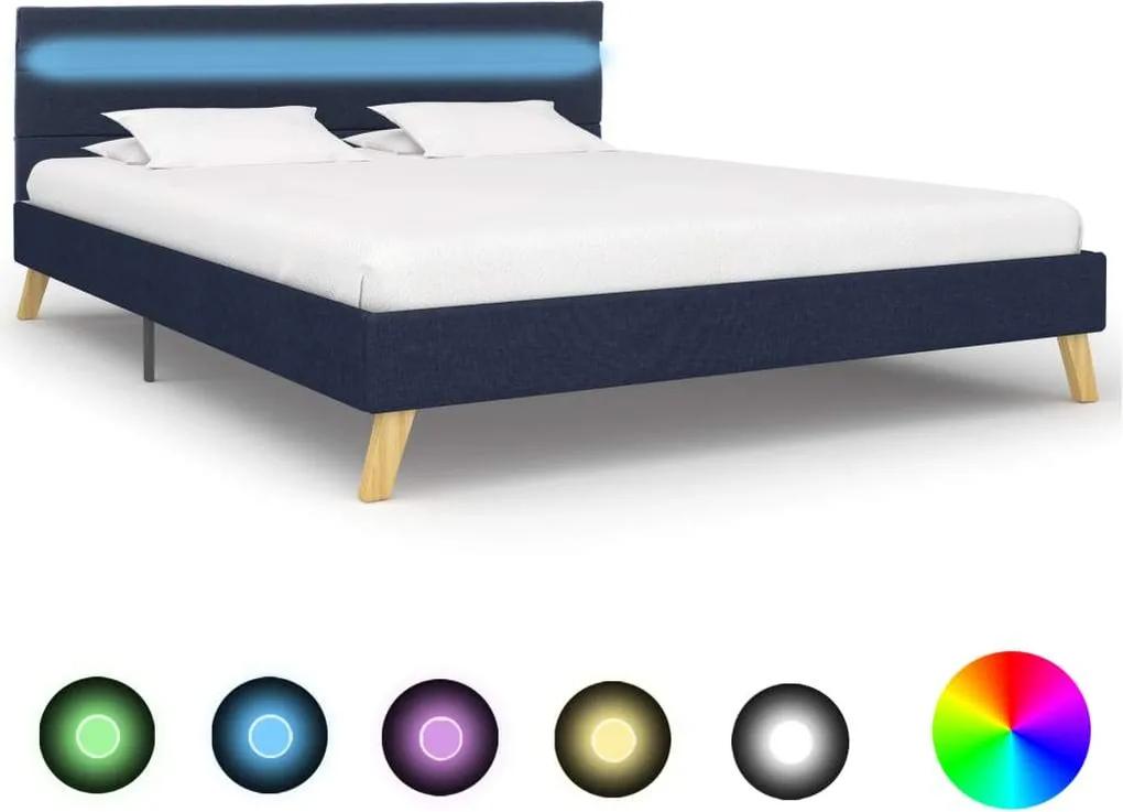 Cadru de pat cu LED-uri, albastru, 120x200cm, material textil