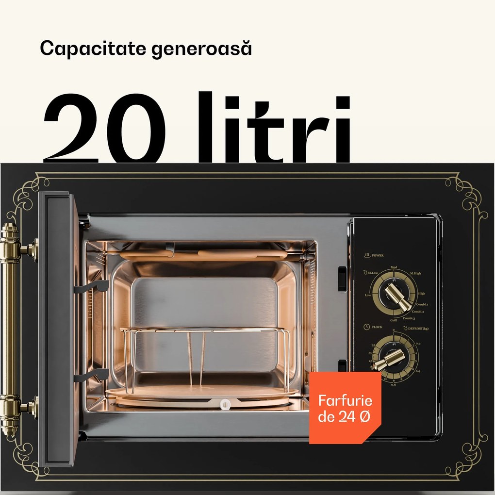 Klarstein Victoria 20, cuptor cu microunde încorporabil, 20 l, 800 W, grill: 1000 W, negru