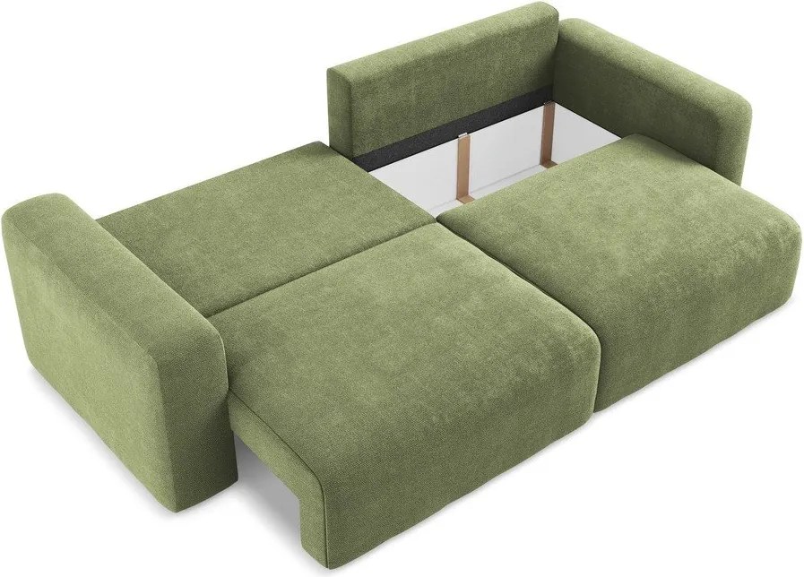 Canapea verde extensibilă/cu spațiu de depozitare cu tapițerie din chenille 252 cm Kona – Makamii