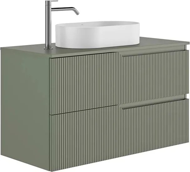 Set dulap baza suspendat Gala Canaletto 2 sertare 100 cm cu blat finisaj verde mat