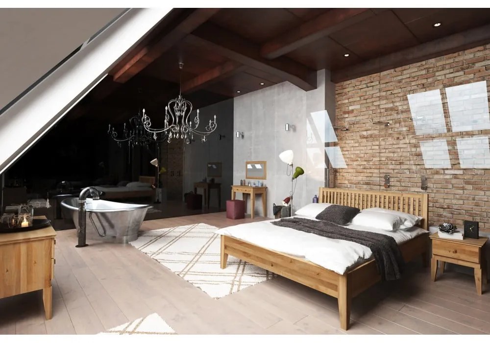 Pat dublu din lemn de stejar 200x200 cm Odys - The Beds