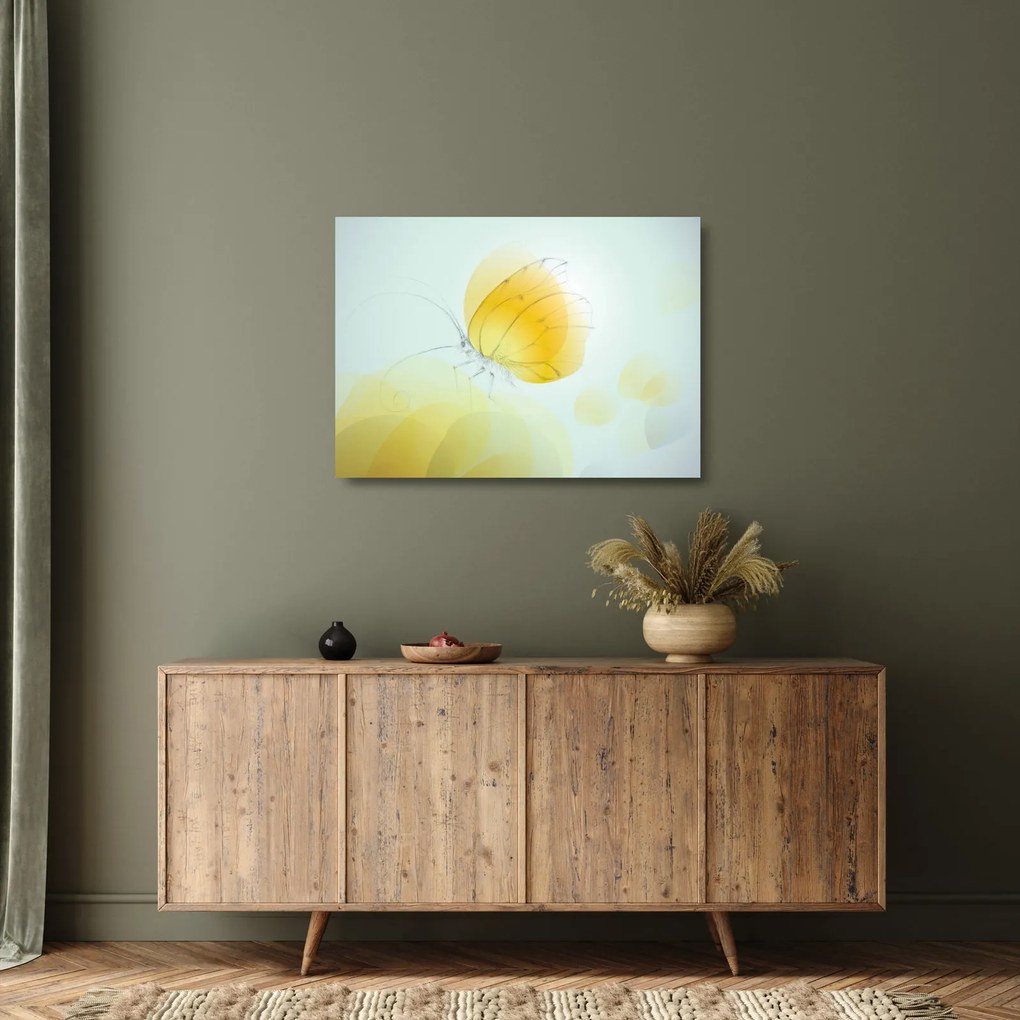 Tablou pe sticlă - Fluturele galben (70x50 cm)