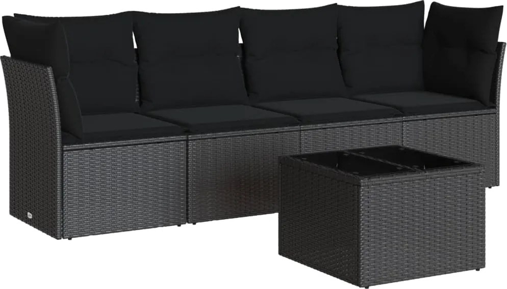 vidaXL Set mobilier de grădină cu perne, 5 piese, negru, poliratan