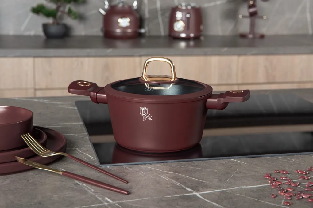 Oală cu capac 20 cm, 2.5L – Berlinger Haus BH8040, Leonardo Collection, pentru gătit rapid, strat antiaderent