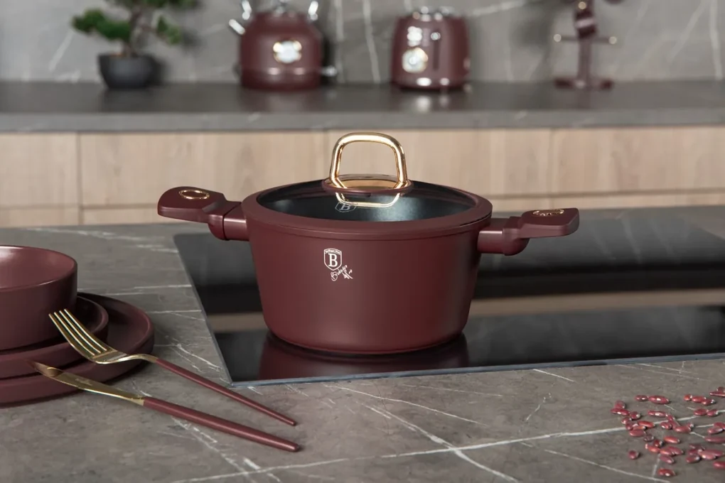 Oală cu capac 20 cm, 2.5L – Berlinger Haus BH8040, Leonardo Collection, pentru gătit rapid, strat antiaderent