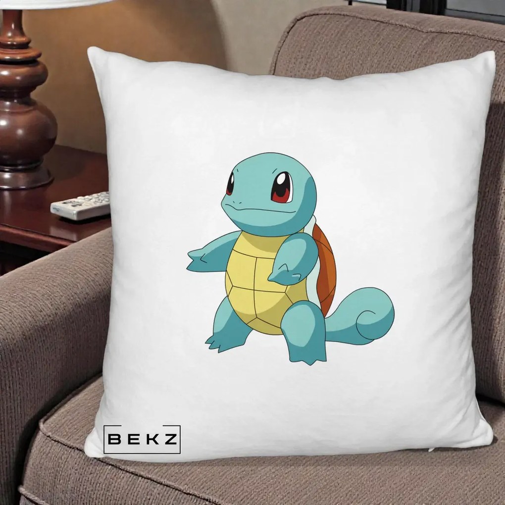 Perna Personalizata Squirtle Pokemon, 40x40 cm, Alb Pufos, Husa Detasabila, Perna Inclusa, BEKZ®