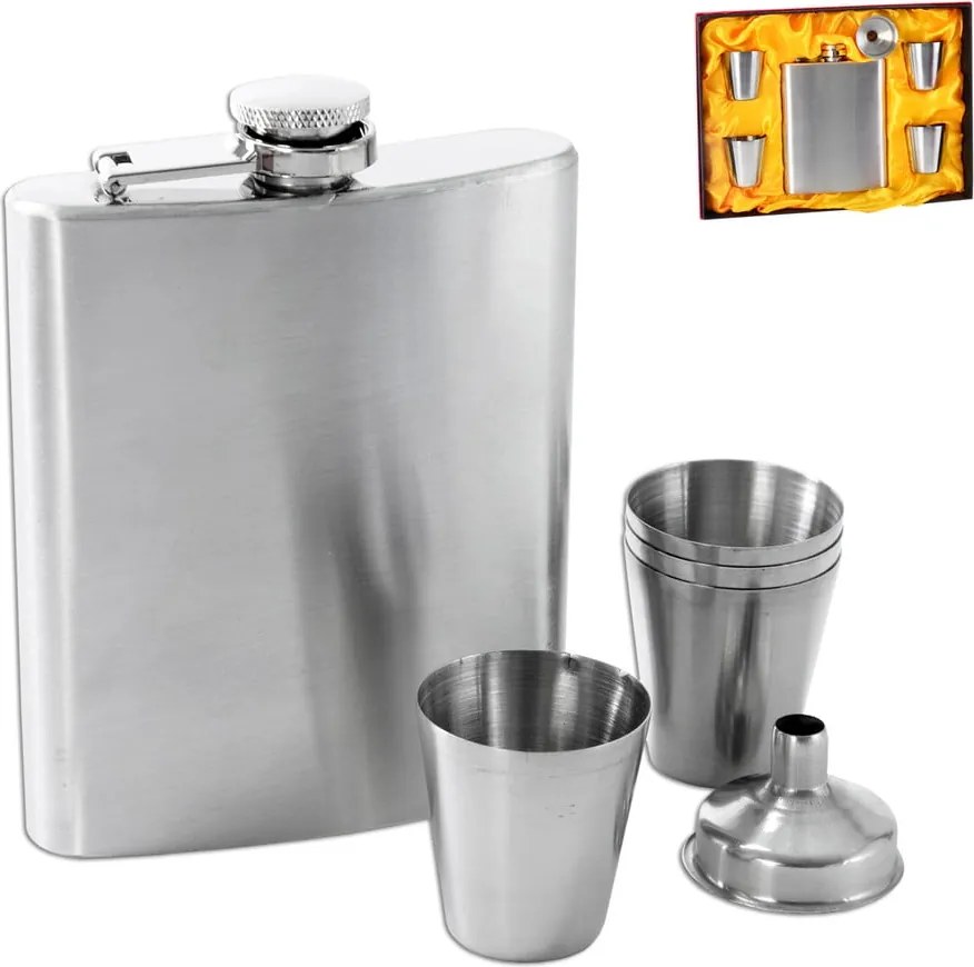 Set sticluță și 4 pahare de shoturi din inox Orion Home